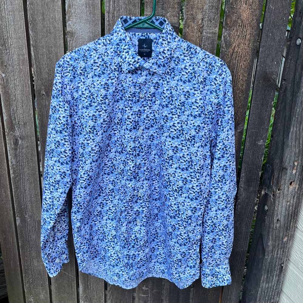 Tailorbyrd Men’s Abstract Pattern Long Sleeve Flip Cuff Button Down Shirt Sz M